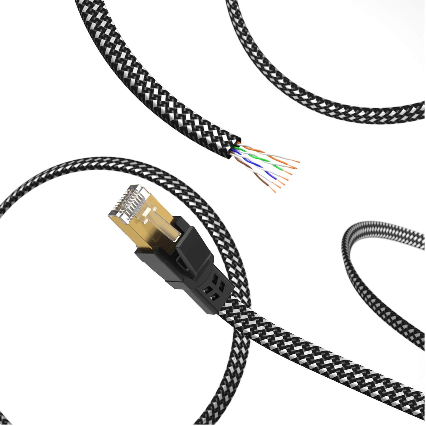 High-Speed Cat 8 Ethernet Cable 15 Ft - Nylon Braided, 40Gbps, Shielded SFTP Flat Network Cord for Modem, Router, Gaming & PC - Indoor/Outdoor Use