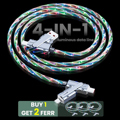 4-In-1 Data Cable Set with 1-to-4 Fast Charging Capability and Universal Car Adapter for Type-C, Apple, Huawei, and Android Devices