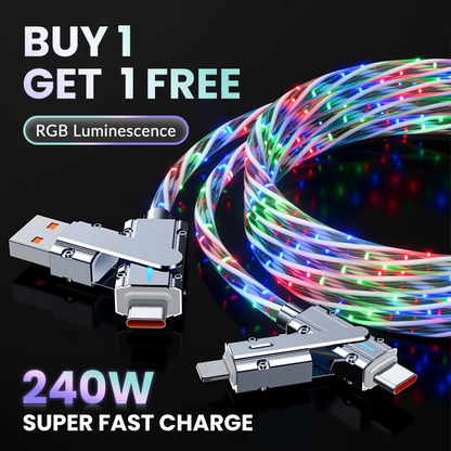 4-In-1 Data Cable Set with 1-to-4 Fast Charging Capability and Universal Car Adapter for Type-C, Apple, Huawei, and Android Devices