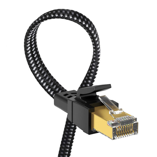 High-Speed Cat 8 Ethernet Cable 15 Ft - Nylon Braided, 40Gbps, Shielded SFTP Flat Network Cord for Modem, Router, Gaming & PC - Indoor/Outdoor Use